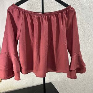 A'Gaci Pink Crop Top Size Large Ruffled Bell Sleeves